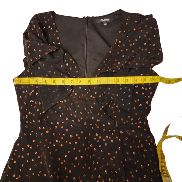 Madewell Black Cape Sleeve Metallic Dots Faux Wrap Cocktail Mini Dress Size 2 - Picture 10 of 14